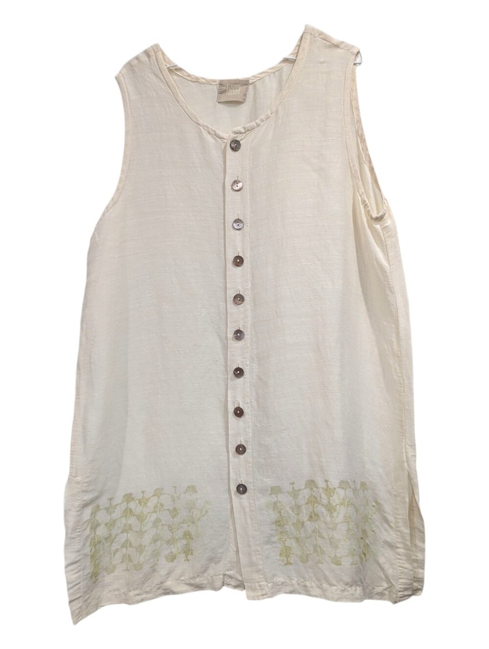 BLUE FISH Vintage Art To Wear Linen Sleeveless Shirt Dress Top Block Print OS